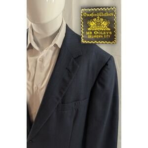 Vintage Oxxford‎ Clothing Blazer Suit Jacket Wool Navy Blue Self Strip 44R 48"